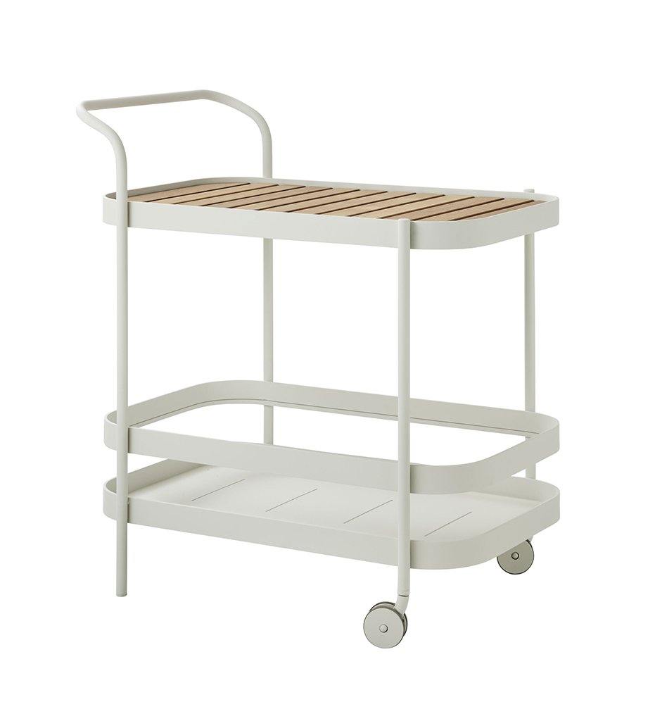 Cane-Line Outdoor Roll Bar Trolley with Teak Tray,image:White AW # 5102AW