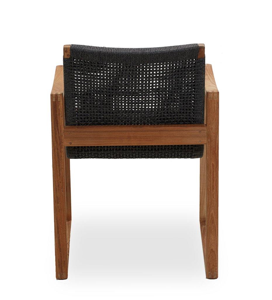 Cane-line Endless Outdoor Dining Arm Chair in Teak and Dark Grey Rope Back View 54501RODGT
