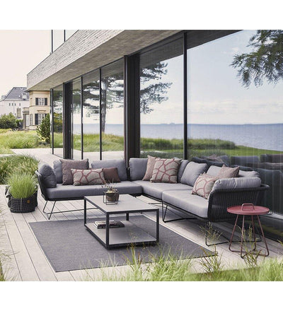 lifestyle, Cane-line Horizon Outdoor 2 Seater Sofa Sectional Left Arm with Light Grey All Weather Weave and Light Grey Cushions 125505LISL