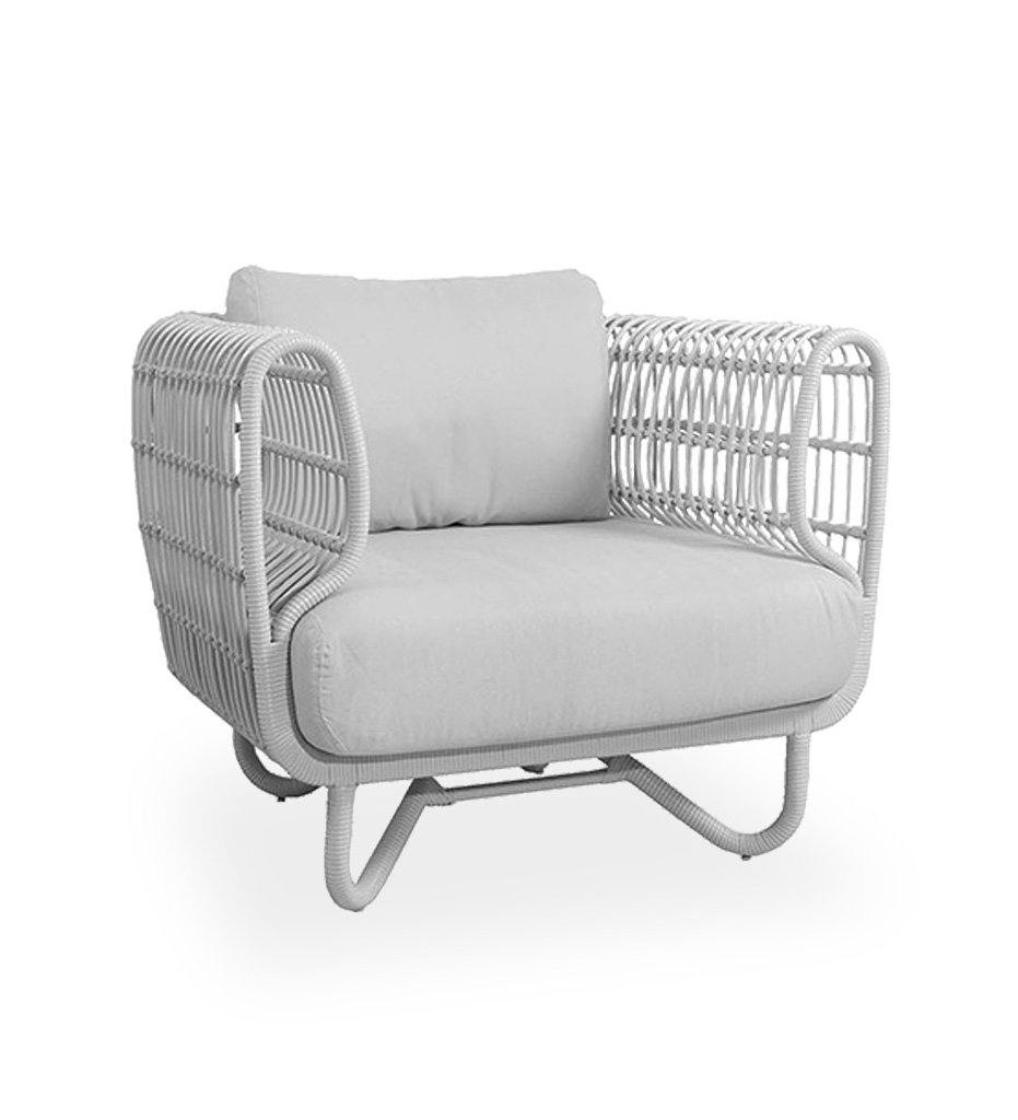 Cane-line Nest Outdoor Lounge Chair in White All Weather Rattan Weave and White Cushions,image:White WSW-White Natte YSN94 # 57421WSW