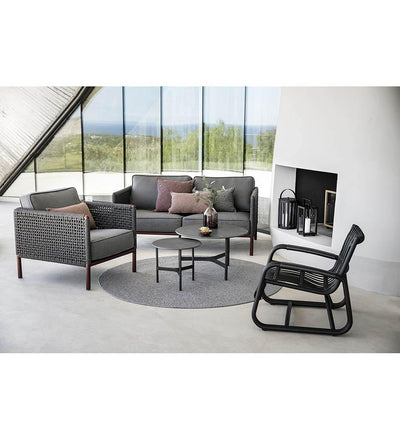 lifestyle, Cane-Line Encore Outdoor Lounge Chair in Bordeaux Dark Grey Frame with Dark Grey Soft Rope 5470BRAIG