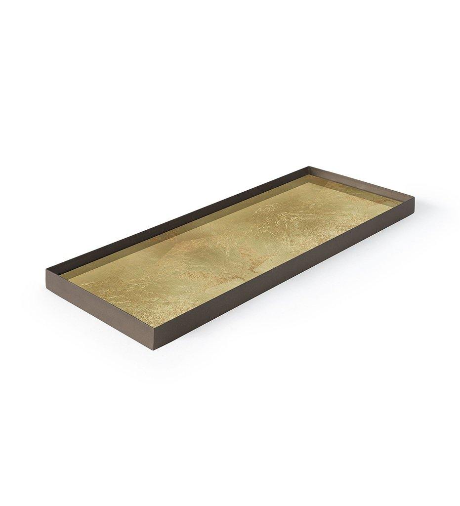 Gold Leaf Glass Valet Tray - Metal Rim - Rectangular - L