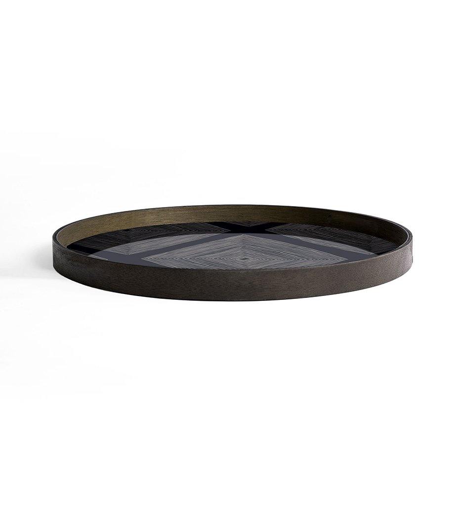 Ink Linear Squares Glass Tray - Round - L