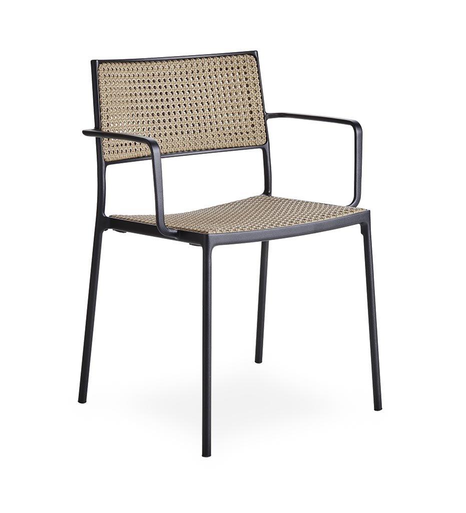 Cane-line Less Outdoor Dining Arm Chair with Natural French Weave and Lave Grey Aluminum Frame,image:Natural ALDU # 11430ALDU