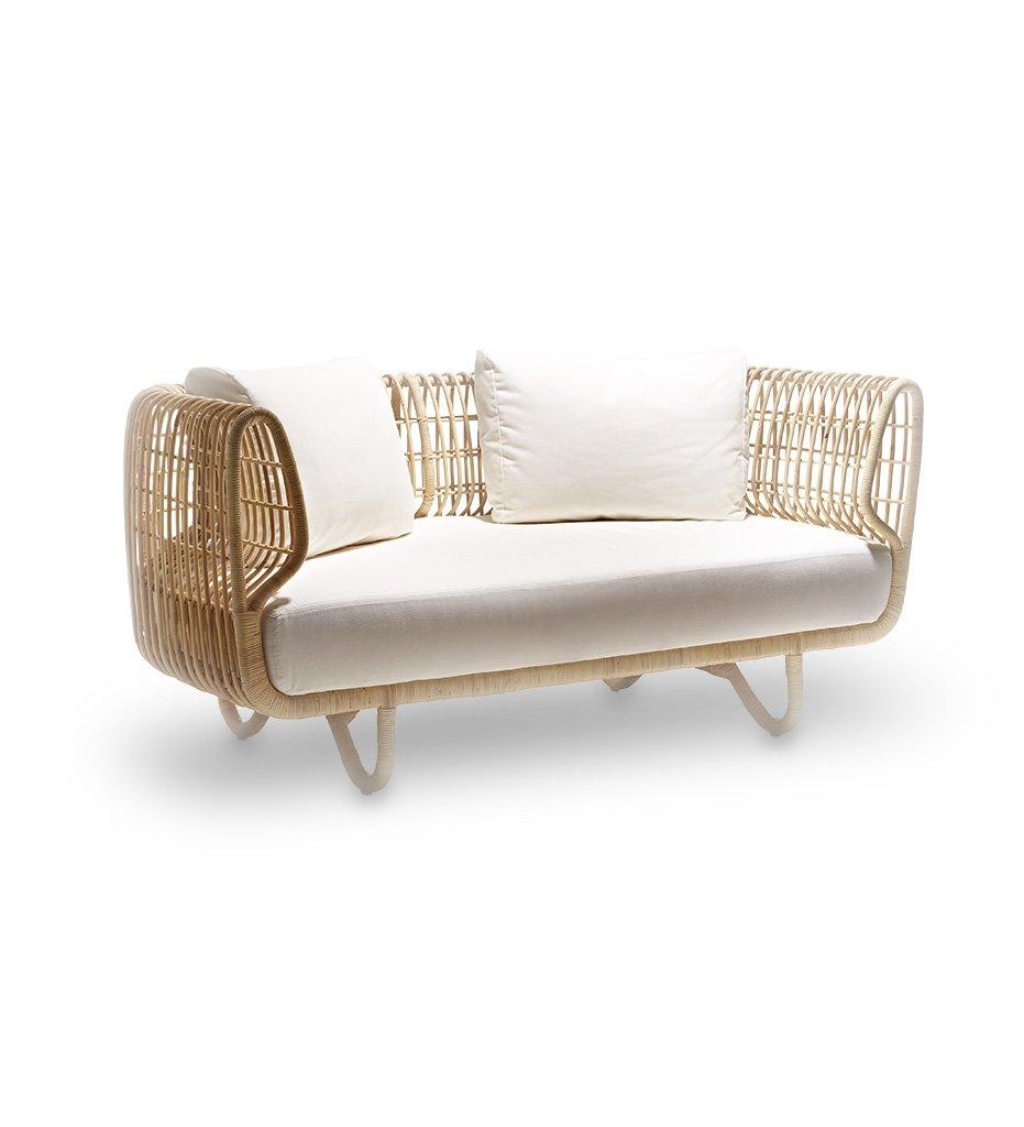 Cane-line Nest 2 Seater Indoor Sofa in Natural Rattan with White Cushions 7522RU YSN94