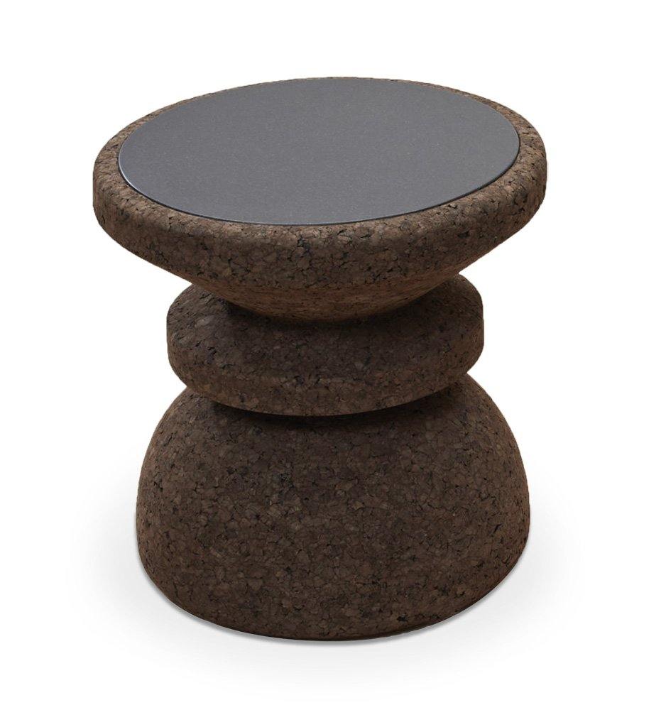 Wiid African Cork Side Table with Inlay - Shape One / Dark Facade with Dark Inlay